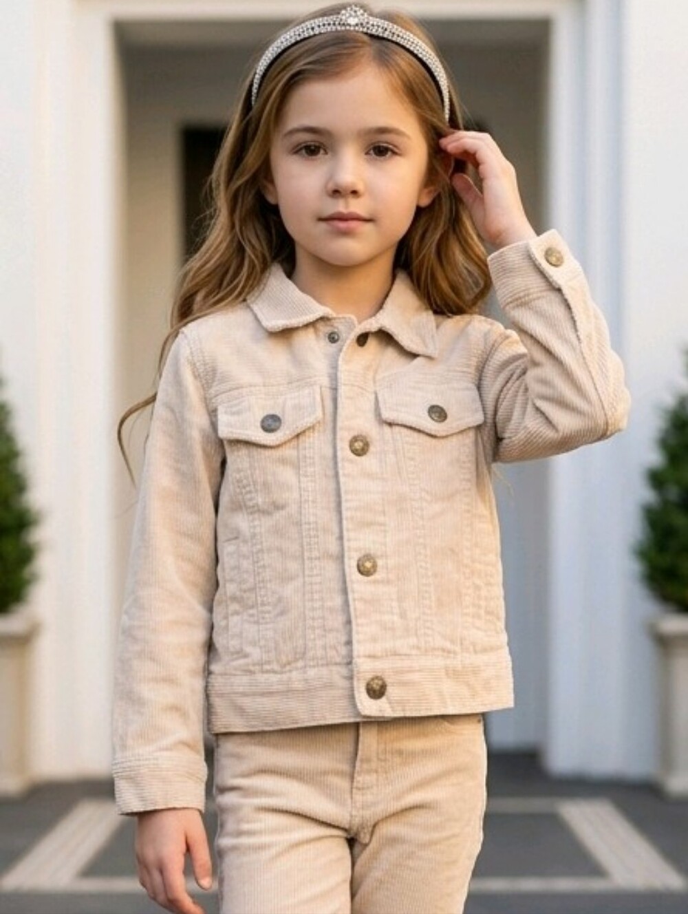 Corduroy Trucker Jacket Girls 2T Cream Western Preppy Neutral Fall Button Front